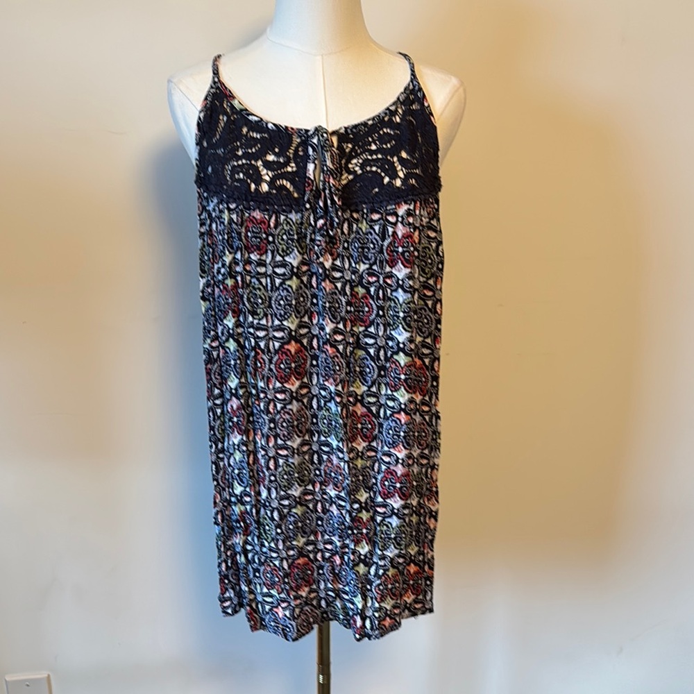 Lane Bryant Blue and Brown Tie Front Embellished Camisole
